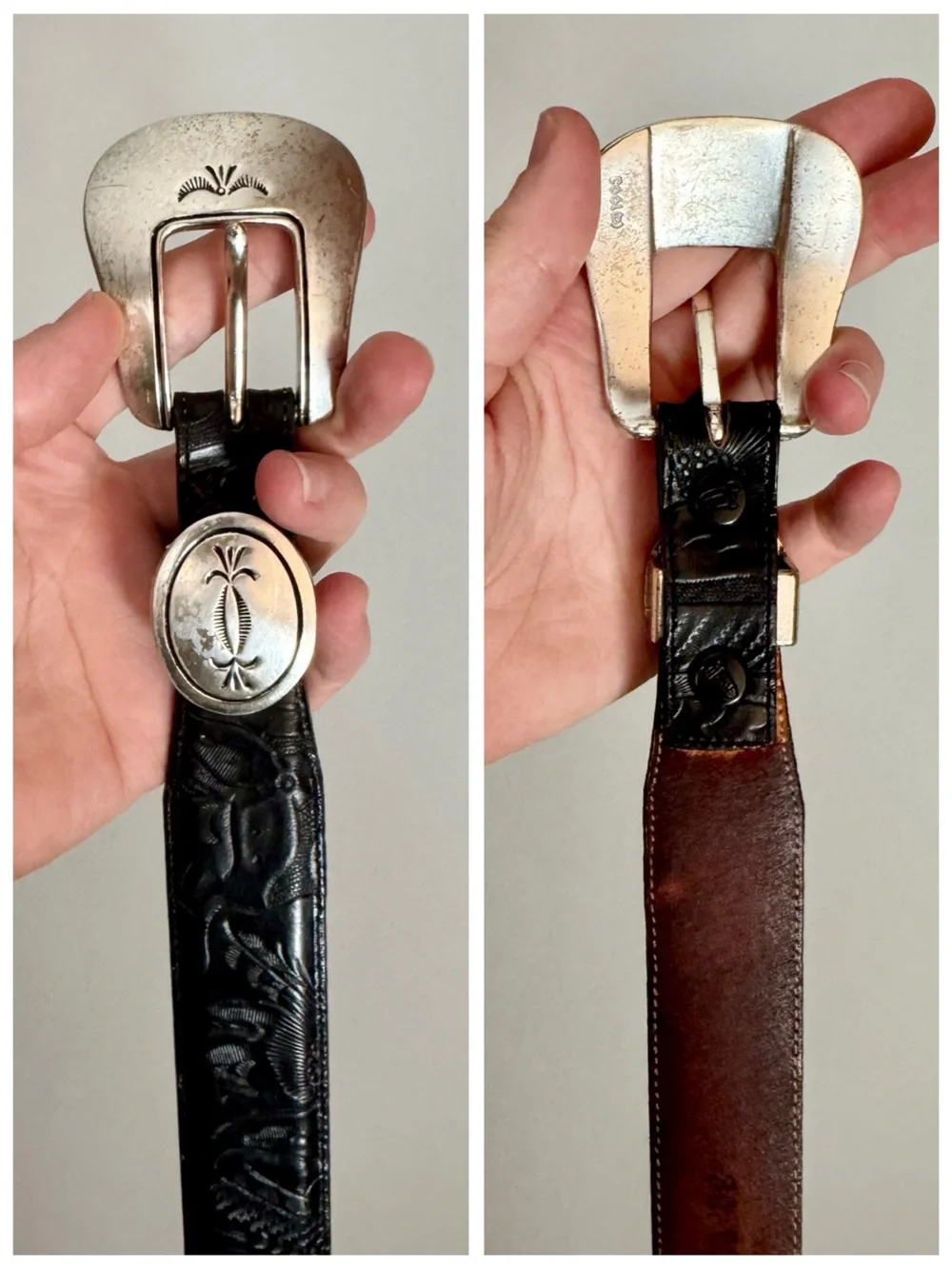 Vintage Justin Western Belt, Black Tooled (Embossed) Floral Leather sz. 30 - Picture 14 of 17